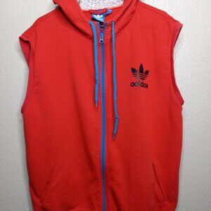 Adidas Originals Red Sleeveless Hoodie Vest  (Trefoil Logo) Size XL